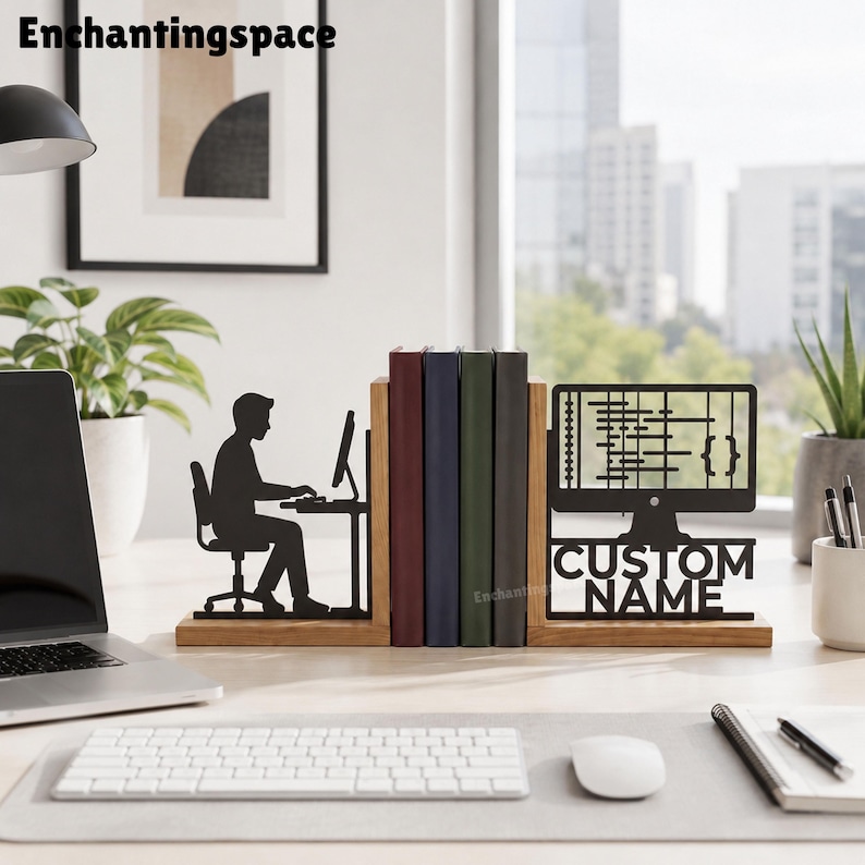 Buchstützen für Softwareentwickler, individueller Schreibtischorganizer für Programmiererbüros, Dekoration für Informatikstudenten Bild 1