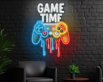 Letrero LED de controlador de juego, arte de pared de neón Game Time para sala de juegos, cueva de hombres o decoración de espacio de entretenimiento, regalo para hijo o jugador.