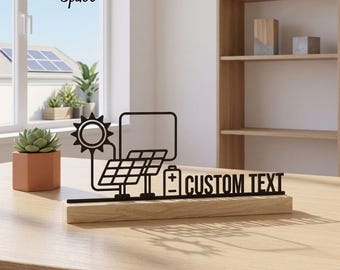 Custom Solar Power Metal Table Decor, Personalized Electrician Desk Art, Solar Tech Gift