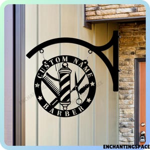 Personalized Barber Pole Metal Hanging Sign, Barber Shop Store Front Sign, Welcome Barber Shop Signage, Hair Salon Beauty Metal Outdoor Sign