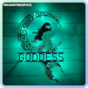Customized Mermaid Metal Wall Art LED Light, Ocean Led Wall Sign, Personalized Mermaid Beach Metal Art Decor, Girls Mermaid Room Name Sign