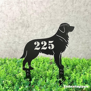 Gepersonaliseerde gouden retriever metalen tuinbord met inzet, aangepast adres tuindecor, decoratief hondenbord voor tuin, cadeau voor hondenliefhebbers