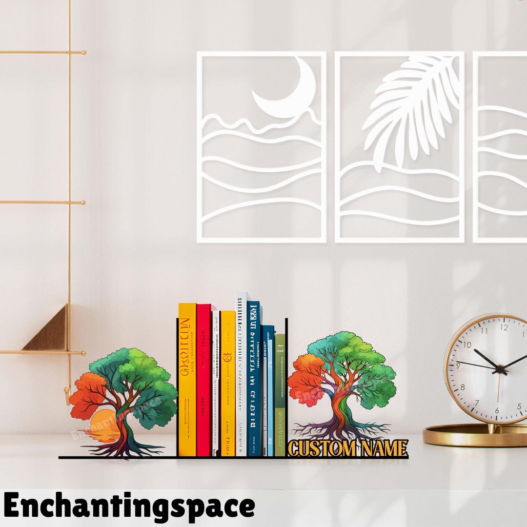Personalized Tree Metal Bookends, Decorative Book Ends for Shelf and ...