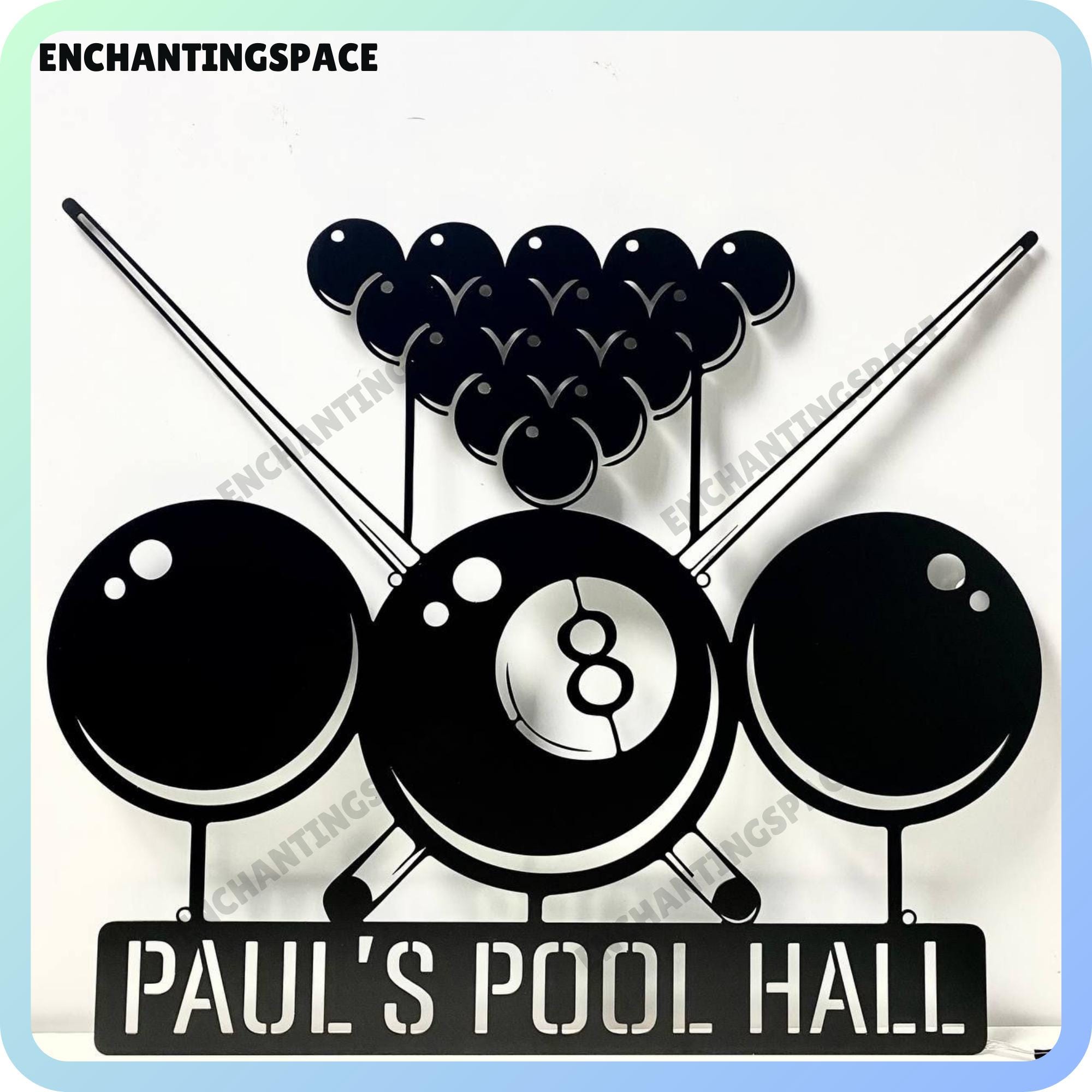 Customized Pool Hall Metal Wall Art LED Light, Personalized Pool Metal ...