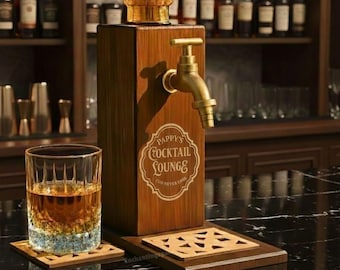 Dispensador de whisky de madera personalizado, grifo de licor grabado a medida para bar y decoración de cuevas masculinas, dispensador de bourbon, regalo para él