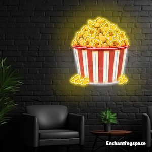 Popcorn Neon Sign Wall Decor, Movie Night Snack Led Light, Popcorn Box Neon Light Wall Art, Led Sign for Home Theater, Cinema Decor