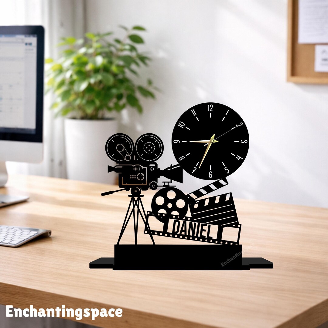 Movie Reference Clock Personalized Cinema Metal Desk Clock for Home Theater Decor, Retro Film ...