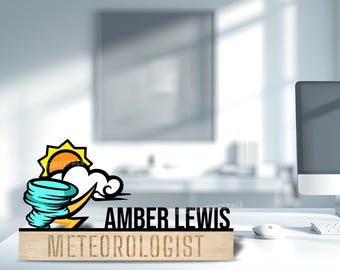 Custom Meteorologist Desk Name Plate, Personalized Weather Theme Metal Name Plaque, Weather Office Decor, Gift for Boss