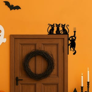 Custom Cat Metal Door Corner Decor, Unique Front Door Decoration, Personalized Halloween Door Topper, Gift for Cat Lover and Owner