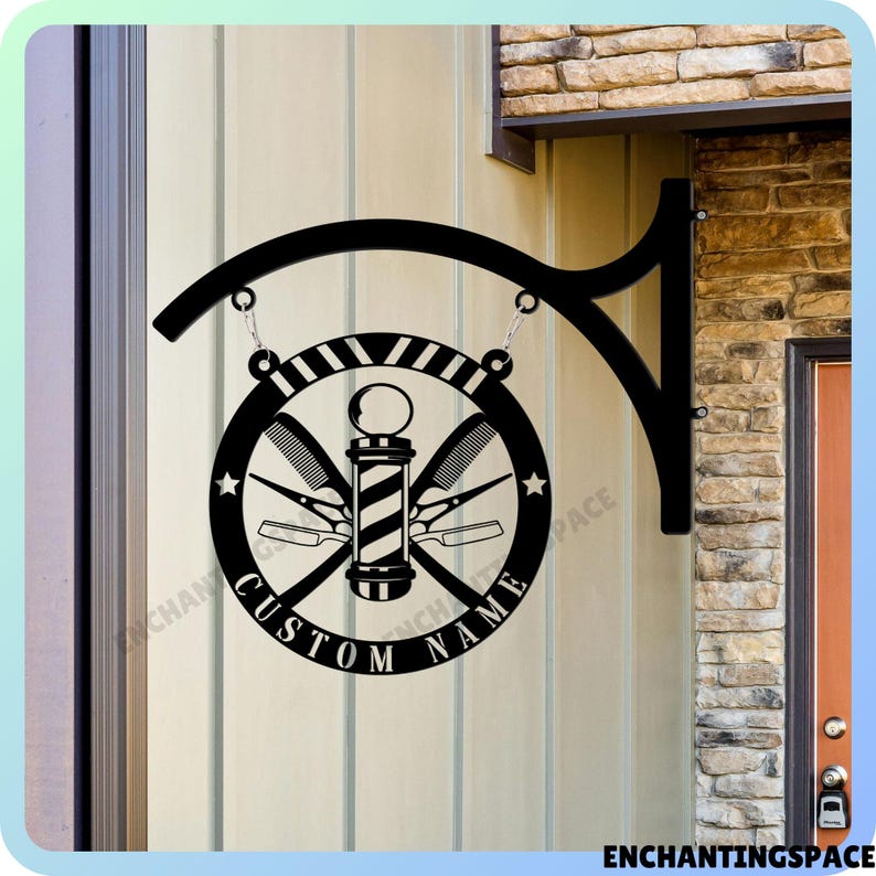 Personalized Barber Shop Metal Hanging Sign, Hairdresser Store Front ...