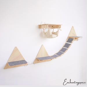 Custom Cat Wood Climbing Wall Shelf, Wooden Cat Shelves Set With Bridge Triangle Step Cat Hammock, Cat Shelve for Wall, Cat Large Furniture