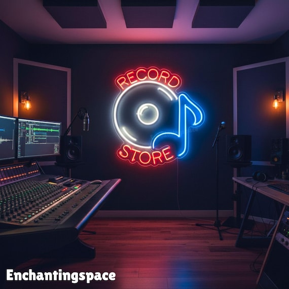 レコードストアのネオンサイン、ビニールレコードのLEDサイン
