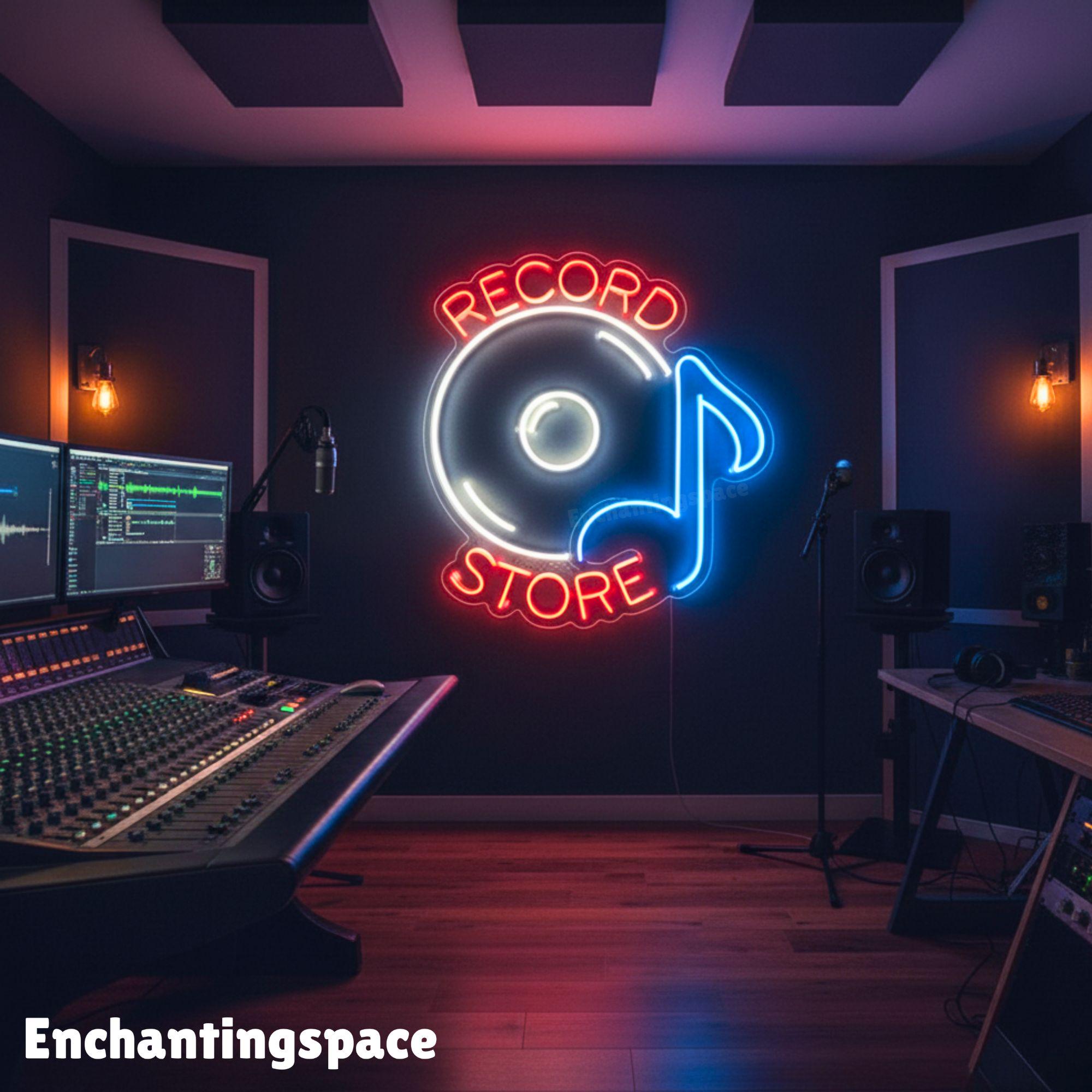 レコードストアのネオンサイン、ビニールレコードのLEDサイン