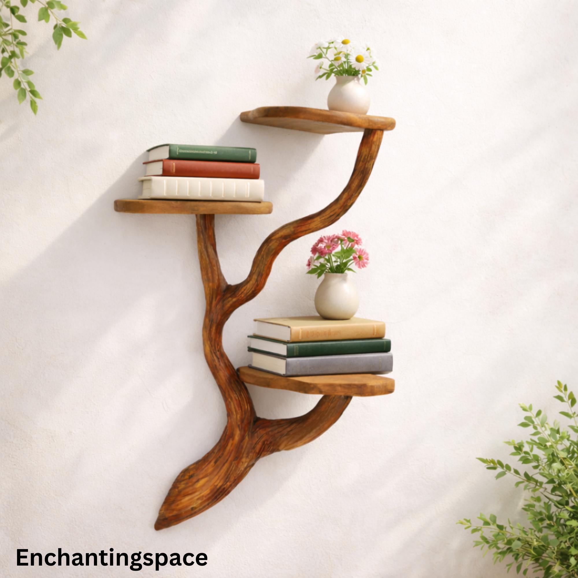 Handmade Wooden Wall Shelf, Rustic Tree Branch Floating Shelf, Natural ...