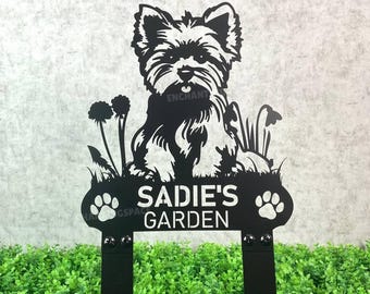 Custom Yorkshire Terrier Dog Memorial Stake, Yorkshire Terrier Memorial Stake With Plaque, Grave Marker, Metal Yard Stake, Cemetery Stake