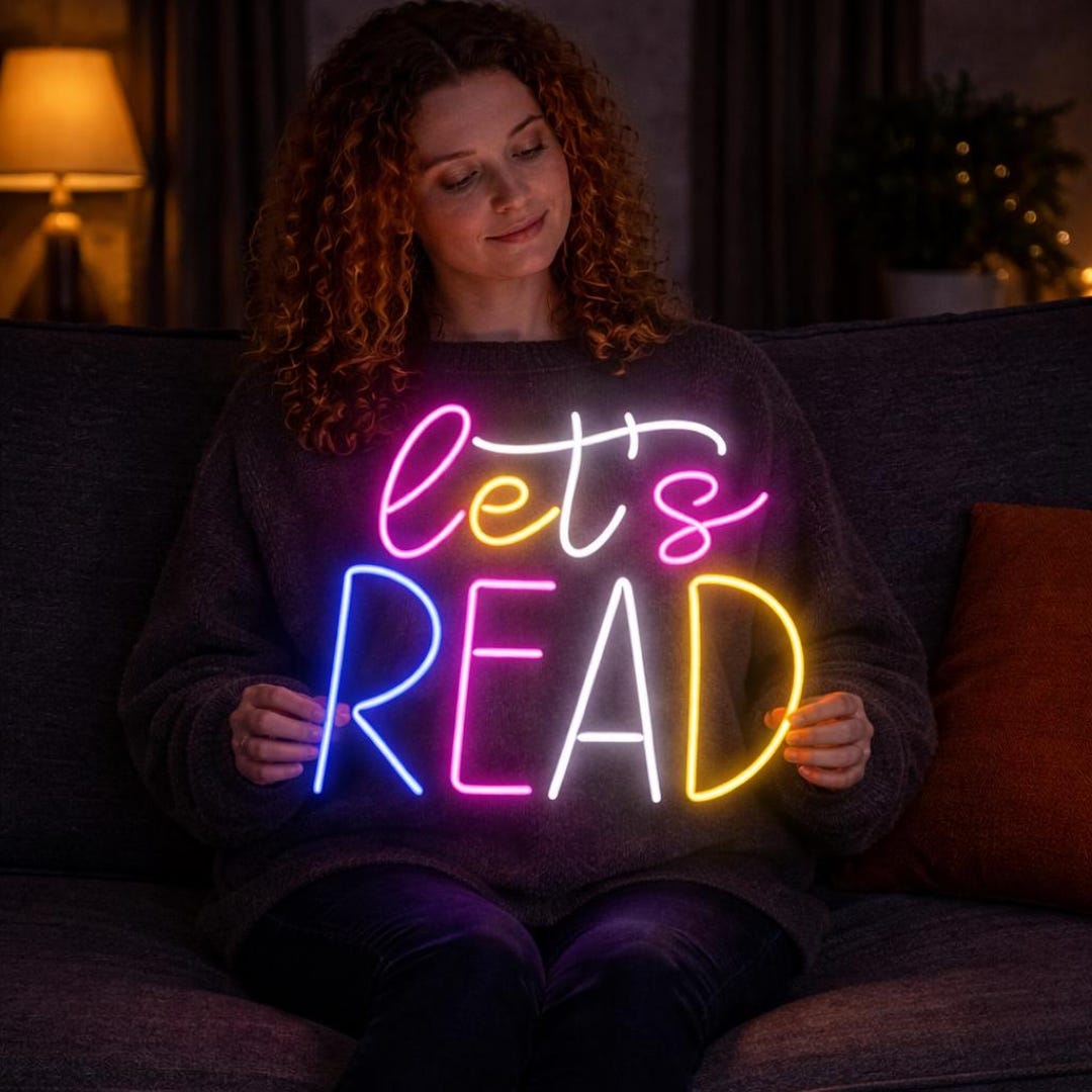 Let's Read Neon Sign, Book Nook LED Wall Art, Library or Reading Room ...