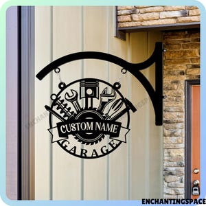 Personalisierte Garage Metall hängenden Schild, Werkstatt Garage Name Store Front Schild, Reparatur-Werkzeuge Klinge Schild für Garage, Metall Außenschild Dekor