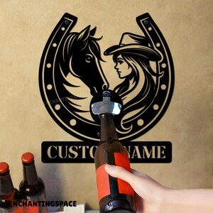 Custom Cowgirl Wall Beer Opener, Wall-Mounted Metal Bottle Opener for Western Kitchen or Bar, Western Theme Bottle Opener