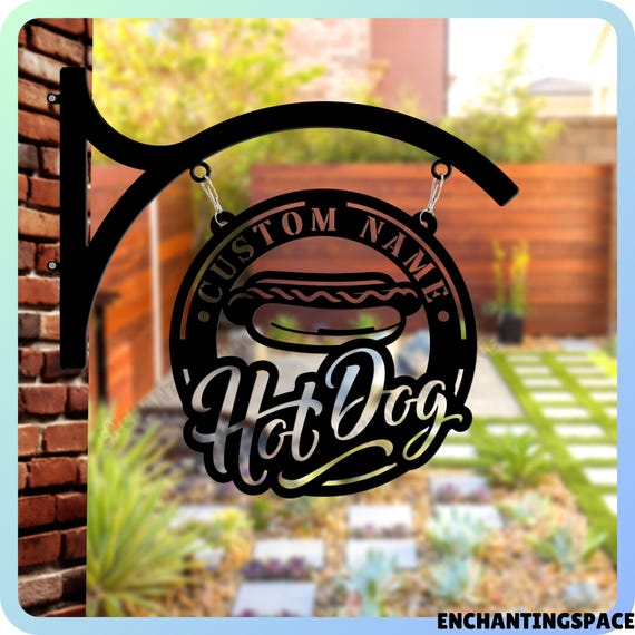 カスタム名ホットドッグストアの金属製吊り下げ看板、店頭用屋外吊り