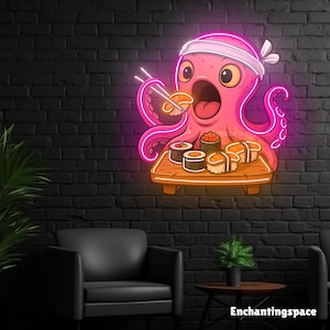 Octopus Sushi Neon Sign Wall Decor, Japanese Food Led Light, Sushi Neon Light Wall Art, Led Sign for Sushi Bar, Sushi Restaurant