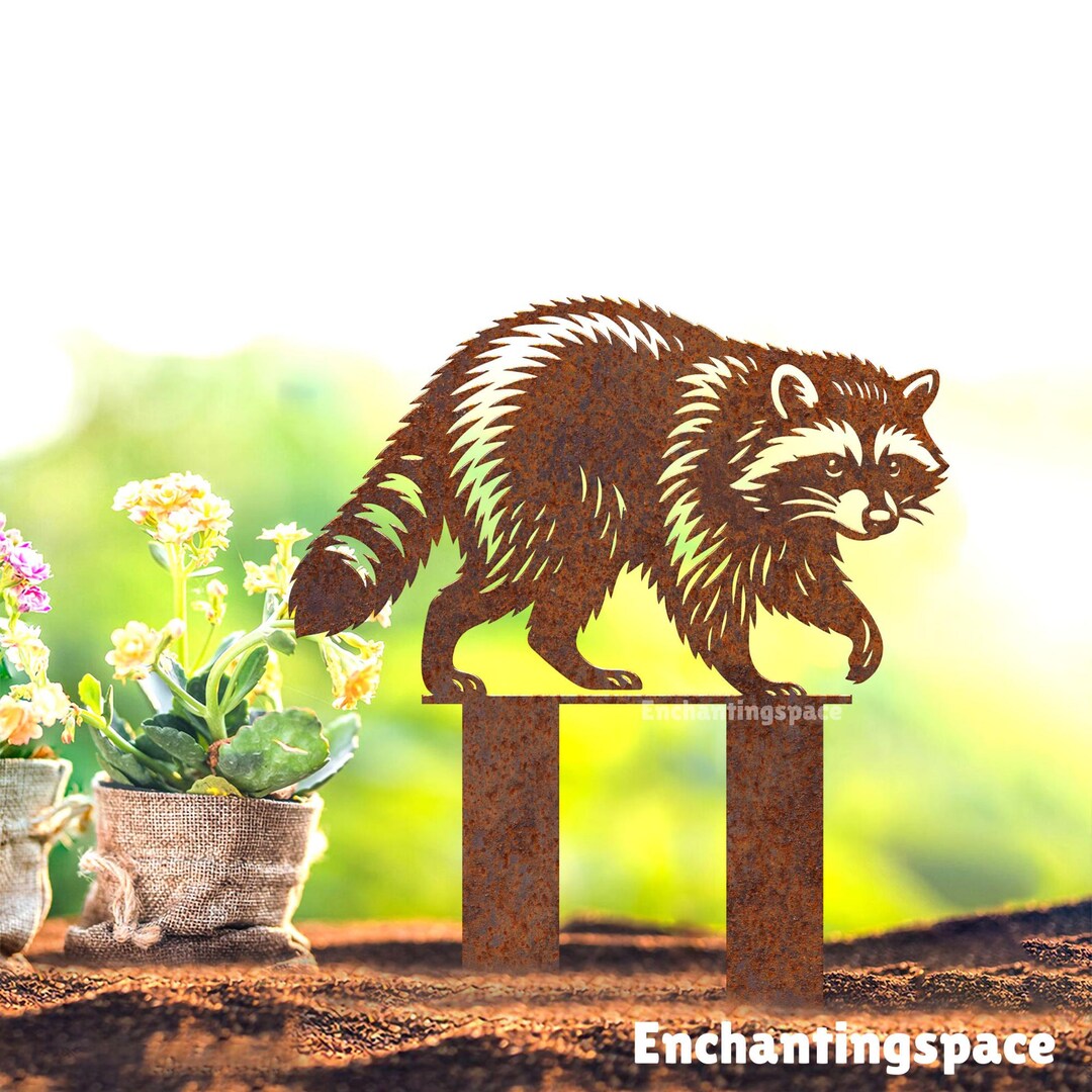 Metal Racoon Panel Custom Raccoon Metal Garden Stake, Personalized Animal Rustic Yard Art ...