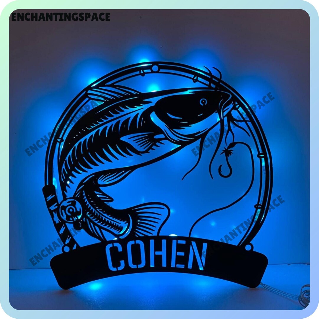 Customized Catfish Metal Wall Art LED Light, Personalized Catfish Lover ...