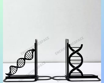 Customized DNA Metal Bookends, Biology Name Bookend Decor, Double Helix Metal Table Sign Art, DNA Book Stoppers for Library, Office