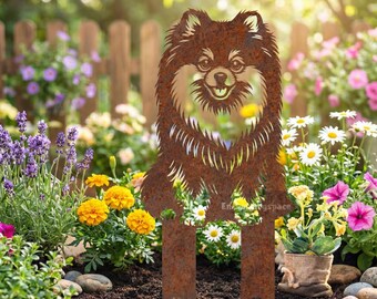 Personalized Pomeranian Metal Garden Stake, Custom Dog Rustic Yard