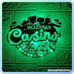 Customized Casino Playing Cards Metal Wall Art LED Light, Personalized Casino Poker Name Sign Decor, Chips Gambling Metal LED Wall Decor