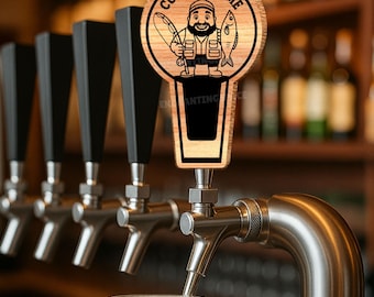 Mango de grifo de cerveza personalizado con diseño de pizarra de pesca, mango de madera grabado con láser, regalo artesanal para papá, decoración de bar para el hogar.