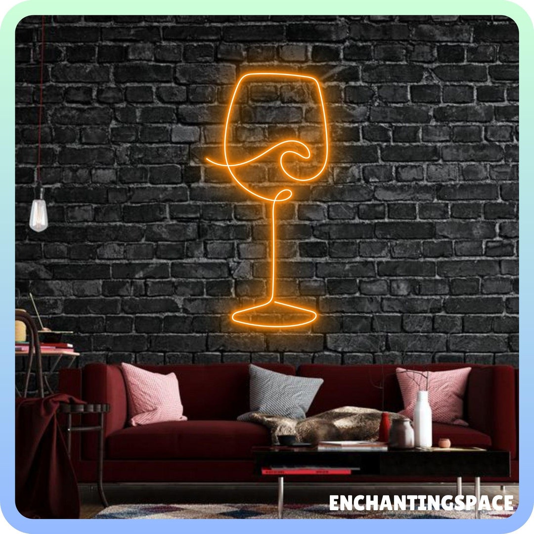 Wine Glass Line Art Neon Sign, Custom Wine Glass Line Led Sign, Wine ...
