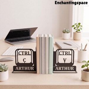 Keyboard Shortcut Metal Bookend, Personalized Ctrl C Ctrl V Bookshelf Decor for Programmer Desk