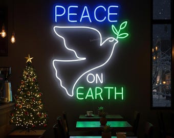 Peace on Earth Neon Sign, Dove LED Light for Christmas Party or Living Room Decor, Inspirational Holiday Accent, Gift for Friends or Family
