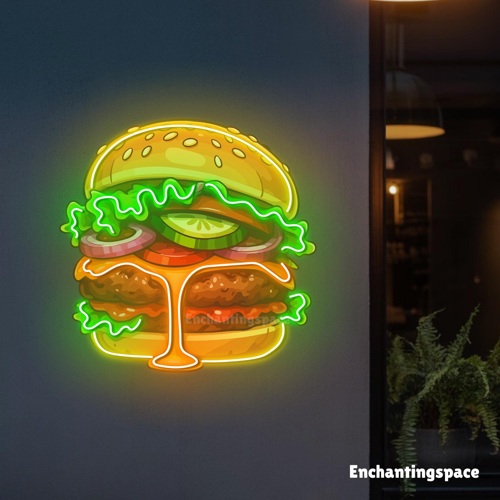 Cheeseburger Neon Sign, Glowing Burger LED Wall Decor for Burgers or ...