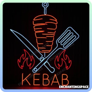 Kebab Neon Sign Wall Art, Shawarma Led Sign For Fast Food Store, Kebab Restaurant Led Light Wall Sign Decor, Open Sign Kebab Store Wall Art