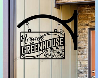 Personalized Name Metal Hanging Greenhouse Sign, Garden Outdoor Metal Hanging Sign Wall Decor, Greenhouse Garden Metal Outdoor Signboard