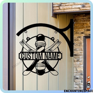 Customize Name Barber Shop Metal Hanging Sign, Barber Shop Store Front Sign, Barber Business Sign, Hair Salon Beauty Metal Outdoor Signage