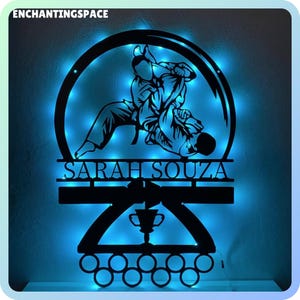Customized Jiu Jitsu Medal Hanger Metal Wall Art LED Light, Metal Medal Rack Decor, Sport Medal Display, BJJ Medal Display Hanger Holder