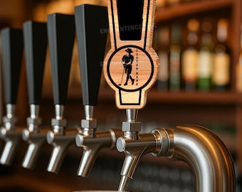 Tirador de cerveza personalizado con diseño de golfista, hecho a mano, con mango de madera grabado con láser, decoración personalizada para bar, regalo para aficionados al golf.