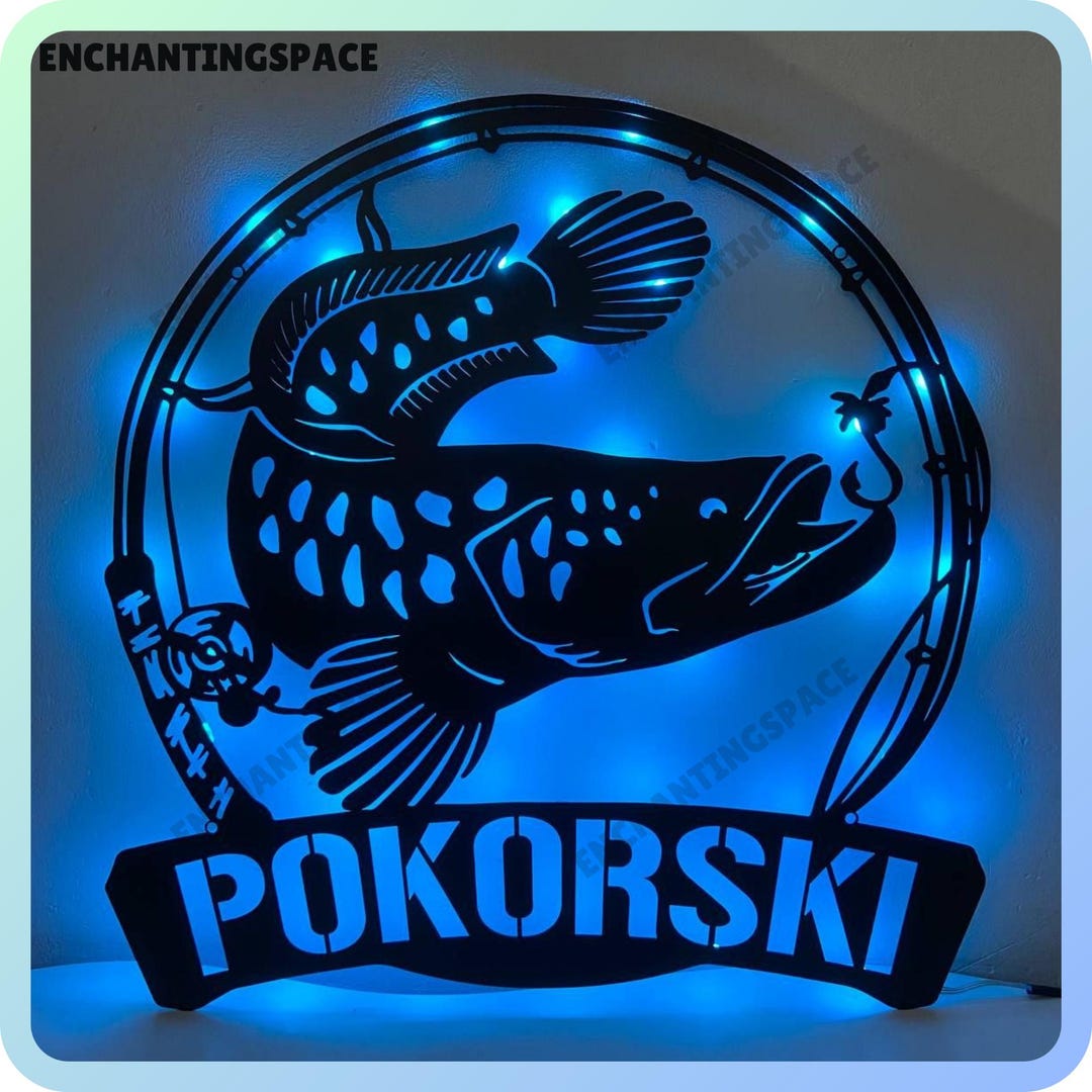 Personalized Brown Trout Fish Metal Wall Art LED Light, Fisher Name ...