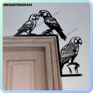 Benutzerdefinierte Papagei Tür Ecke Metall Wandkunst, Papagei Vogel schwarz Metall Zeichen Tür Topper, Vogel Tier Tür Wohnkultur, Papagei Türrahmen Kunst