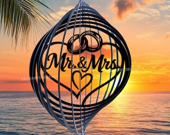 Girador de vento de metal personalizado para casamento, placa suspensa com girador de aniversário, arte de jardim de metal com girador para áreas externas, presentes de aniversário, decoração de casamento