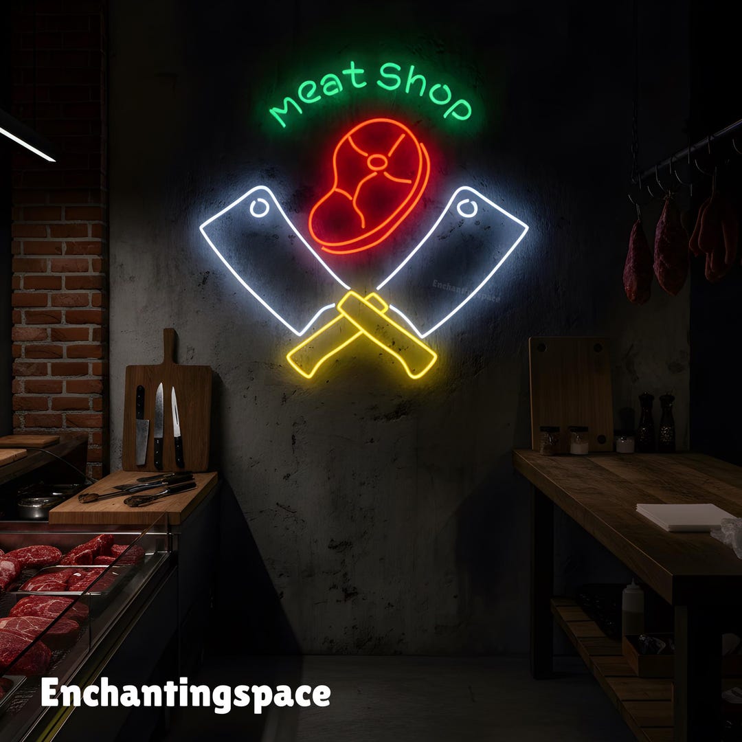 Meat Shop Neon Light, LED Wall Sign for Steakhouse, Kitchen or Meat ...