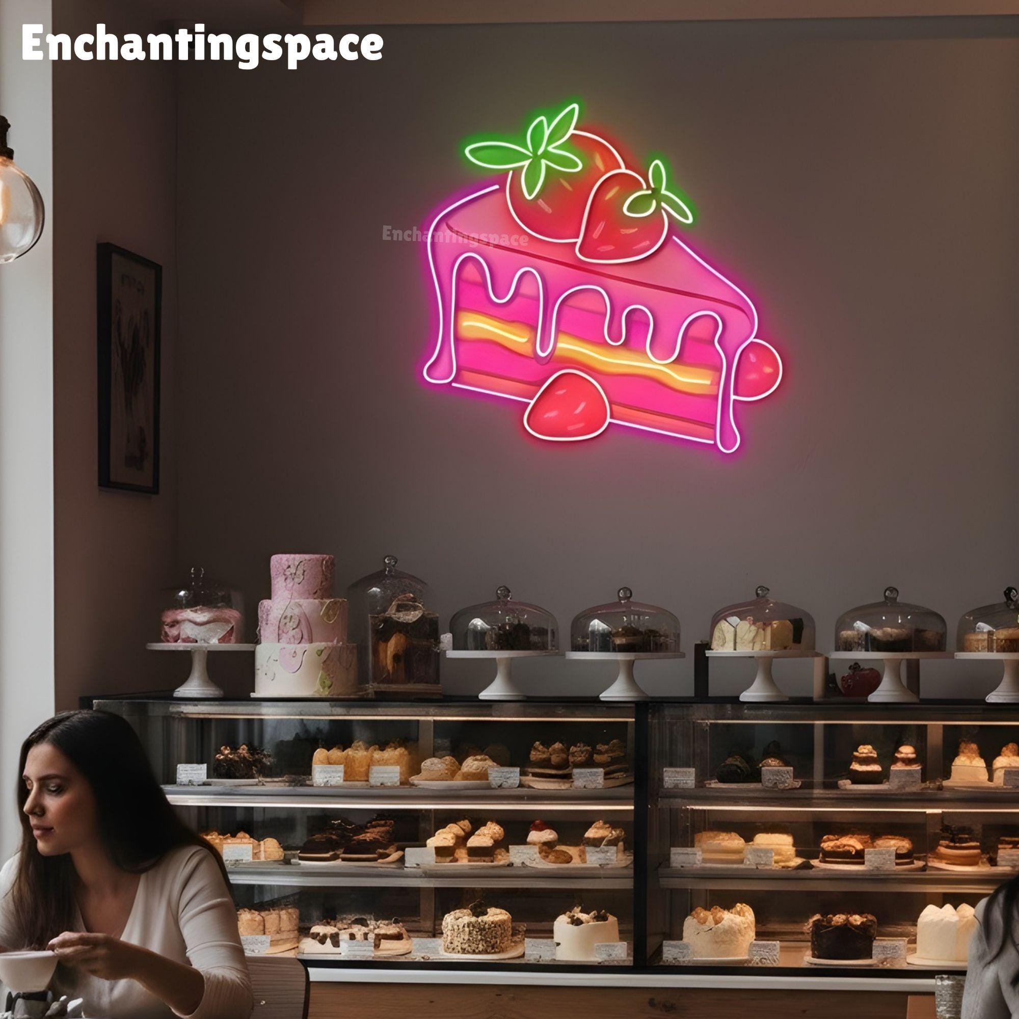 Colorful Cake Neon Sign, Bright LED Wall Light for Bakery Shop or