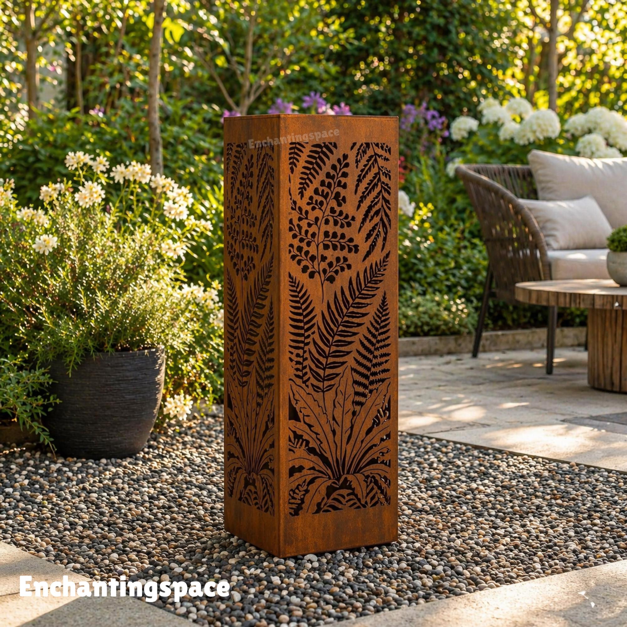 Fern Metal Rusty Garden Column, Botanical Outdoor Decor for Porch or ...