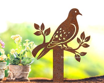 Pieu de jardin en métal colombe personnalisé, art de jardin rustique oiseau personnalisé, pieu en métal rouillé pour décoration de jardin extérieur, cadeau commémoratif de la paix