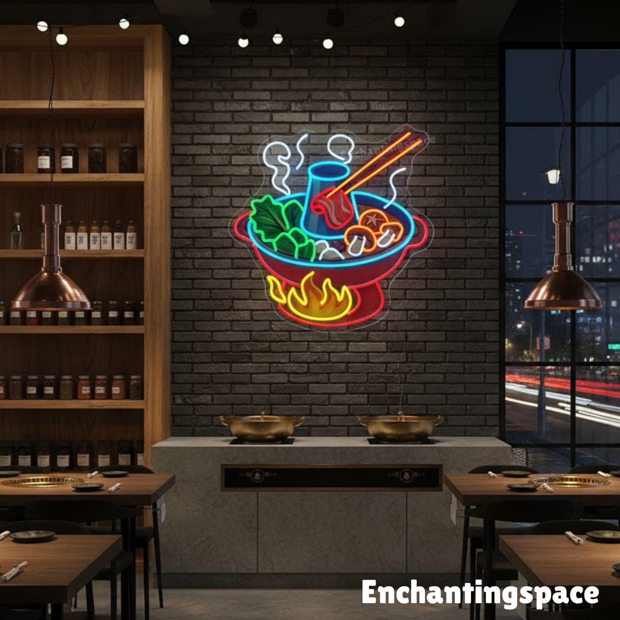 Hot Pot Neon Sign, Colorful LED Soup Bowl Light for Asian