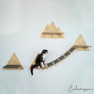 Custom Cat Wooden Climbing Wall Shelf, Set Wooden Cat Wall Furniture With Bridge Cat Steps, Cat Shelve for Wall, Modern Cat Plays Furniture