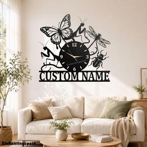 Personalized Entomology Metal Wall Clock, Butterfly Insect Art Decor, Bug Lover Gift
