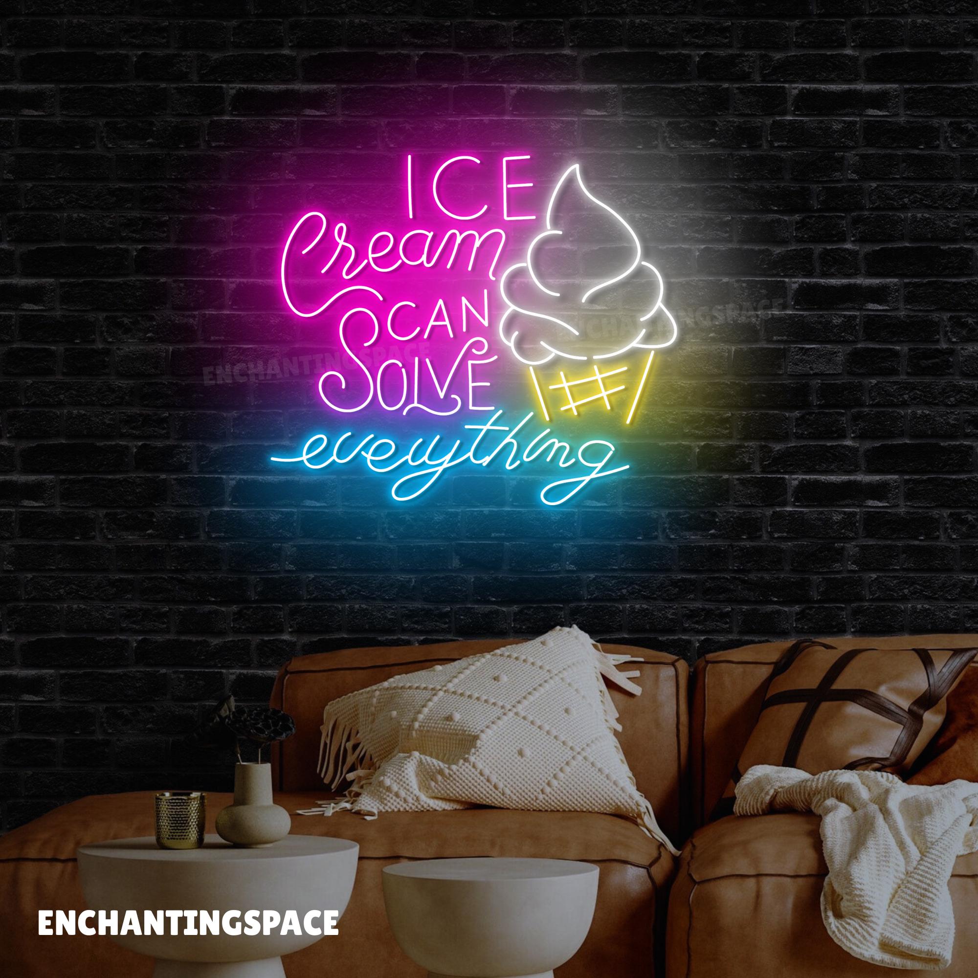 Ice Cream Can Solves Everything Neon Lights, Ice Cream Wall Led Light, Dessert Shop Neon Open Sign, Gelato Ice Cream Bar Wall Decor